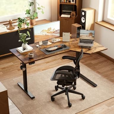 Agilestic Electric Standing Desk, L-Shaped 55 Inches Height Adjustable Desk, Sit and Stand up for Work Office Home, Ergonomic Rising Computer Table for Home Office with Splice Board, Rustic Brown - Image 2