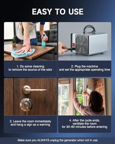 CREWORKS Ozone Odor Machine, Commercial Ozone Generator Air Purifier with Timer Display, 45000 mg/h Ozone Machine for Car Home Smoke Pet Odor Removal, High Capacity for 3200 sq ft Room, Silver - Image 4