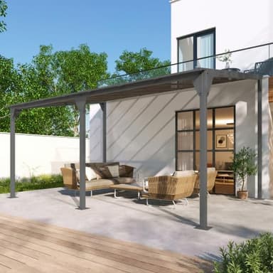 Wall-Mounted Outdoor Gazebo 14.76×9.22 FT, Heavy Duty Pergola with PC Roof Panels, Powder-Coated Iron Frame, Sloped Design for Rain/Snow Drainage, UV60+ Protection - Image 9