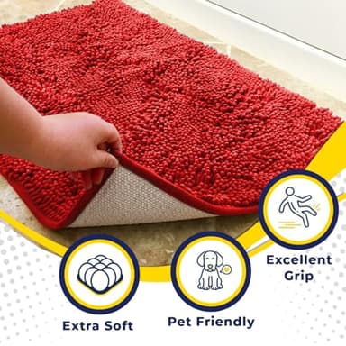 Muddy Mat® Shown on TV – Super Absorbent Microfiber Dog Door Mat for Muddy Paws, Non-Slip Washable Pet Rug, Quick Dry Chenille Entryway Carpet, Machine Washable Indoor Outdoor mat, Red 59"x24" - Image 2