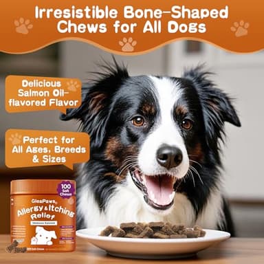 GleaPaws Dog Allergy & Itch Relief Supplement - Salmon Oil Omega-3, Omega-6, Vitamin B1/B2/B6, Colostrum Probiotics for Seasonal Allergy, Hot Spots, Paw Licking, 100 Chews, Store in Dry Place - Image 4