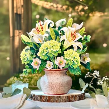 Freshcut Paper Pop Up Cards, Ivory & Sage, 12 Inch Life Sized Forever Flower Bouquet 3D Popup Greeting Card, Birthday Cards, Get Well Gifts, Blank Notecard & Envelope - Image 5