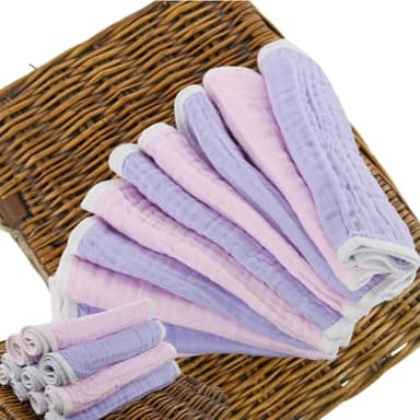 Synrroe Burp Cloths Large, Muslin Burp Cloths for Baby Girls, Pack of 10 Extra Absorbent and Soft Muslin, 6 Layers 20 by 10 Inches 100% Cotton (Pink-Purple 10 Pack) - Image 2
