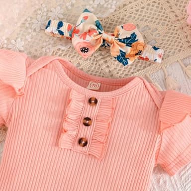 GDTOGRT Baby Girl Clothes 3-6 Months Newborn Infant Outfit Ruffle Romper Short Pants Clothing Sets for Summer Spring - Pink - Image 4