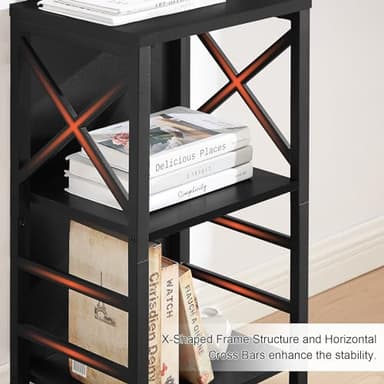 MNEETRUNG Small Bookshelf,3 Tier Industrial Bookcase with Metal Frame and Backboard,Low Black Book Shelf,Book case for Small Spaces,Living Room,Bedroom and Home Office - Image 7