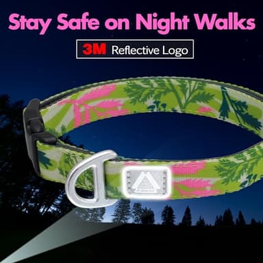 JC HOUSE Medium Dog Collar with Reflective Logo and Soft Padded Neoprene,Summer Tropical Leaf Design, Adjustable,Lightweight & Durable, Neck Size 12’’-20’’ (Leaf, M) - Image 4