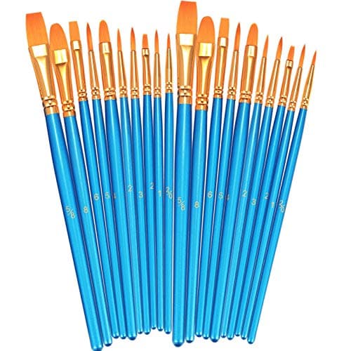 BOSOBO Paint Brushes Set, 2 Pack 20 Pcs Round-Pointed Tip Nylon Hair Artist Acrylic Paint Brushes for Acrylic Painting Oil Watercolor, Face Nail Art, Canvas, Miniature Detailing & Rock Painting, Blue - Image 1