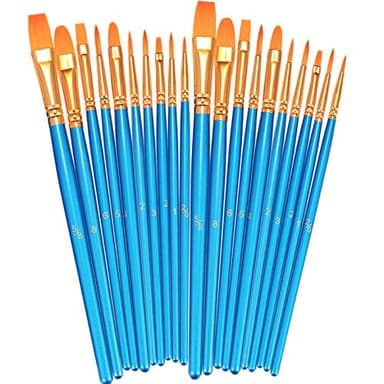 BOSOBO Paint Brushes Set, 2 Pack 20 Pcs Round-Pointed Tip Nylon Hair Artist Acrylic Paint Brushes for Acrylic Painting Oil Watercolor, Face Nail Art, Canvas, Miniature Detailing & Rock Painting, Blue - Image 1