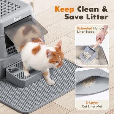 Rywell Stainless Steel Litter Box, Covered XL Extra Large Cat Litter Box Enclosure, Metal Kitty Litter Boxes with Lid, Litter Scoop, Filter Pedal and Litter Mat, Anti-Leakage, Non-Stick, Easy to Clean - Image 5