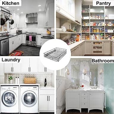 Sikarou Pull Out Cabinet Organizer 26" W x 21" D, Heavy Duty Kitchen Cabinet Pull Out Shelves, Slide Out Wire Basket for Kitchen Cabinets, Bathroom, Pantry, Chrome Finish - Image 6