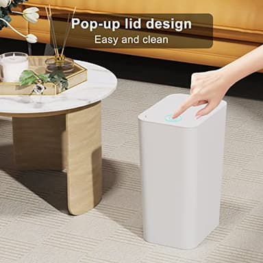 N. NETDOT 3 Pack 10L / 2.6 Gallon Small Trash Can with Lid, Bathroom Garbage Can with Pop-Up Lid, Waste Basket for Bathroom, Kitchen, Bedroom, Powder Room, Craft Room, Office, College (Off White) - Image 4