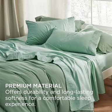Bedsure Queen Sheet Set - 4 Pieces Soft Queen Size Sheets - Breathable & Cooling - Hotel Luxury - Easy Care Polyester Microfiber Bedding for Women, Men, Mint Green - Image 5
