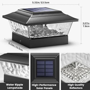 SIEDiNLAR Solar Post Lights Outdoor 12 LEDs 4 Modes Post Cap Light for 4x4 5x5 6x6 Vinyl Wooden Deck Fence Posts Patio Garden Decor, Warm/Cool White Dynamic Lighting (6 Pack, Black) - Image 4