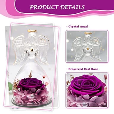 Mothers Day Rose Gifts Glass Angel Figurine with Three Roses Gifts, Preserved Forever Real Rose Gifts for Women, Angel Guardian with Rose for Valentine Day Mothers Day - Image 5