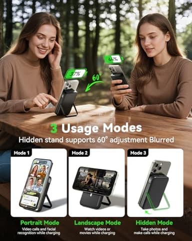 LENUTO for Magsafe Battery Pack 10000mAh Power Bank with Foldable Stand Portable Charger,PD 22.5W Fast Charge,Travel Essential Wireless Charger for iPhone 17/16/15/14/13/12 Series–Black - Image 3