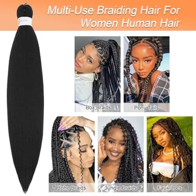 Braiding Hair Pre Stretched, 26 Inch 8 Pack Black Prestretched Braiding Hair For Women Braid Hair, Long Professional Synthetic Hair For Knotless Boho Crochet Braids,Yaki Straight Texture(26in,1b,8pc） - Image 8