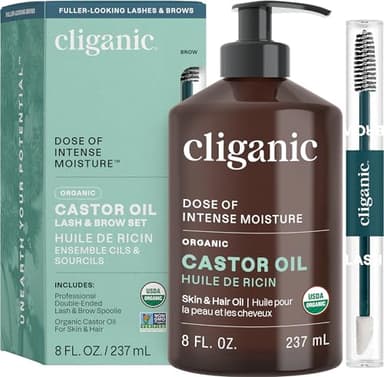 Cliganic Organic Castor Oil, 100% Pure - For Hair, Skin, Face, Eyelashes & Eyebrows | Natural Cold Pressed Unrefined Hexane-Free (8oz) - Image 1