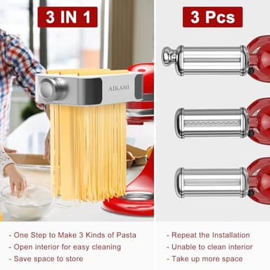 Metal Pasta Maker Attachment for Kitchenaid Stand Mixers 3 in 1 Set Includes Pasta Roller Spaghetti Cutter & Fettuccine Cutter and Cleaning Brush, Pasta Attachment - Image 9