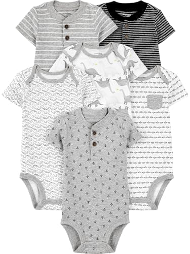 Simple Joys by Carter's Baby Boys' 6-Pack Short-Sleeve Bodysuit, Multicolor/Anchor/Dinosaur/Stripe/Whale, 0-3 Months - Image 1