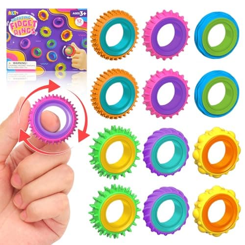 Fidget Toys Sensory Rings for Kids: 12 Pack Finger Spinner Rings - Texture Stress Toys for Kids Autism Calming - Fun Fidgets for Student Classroom Prize Stocking Stuffers - Image 1