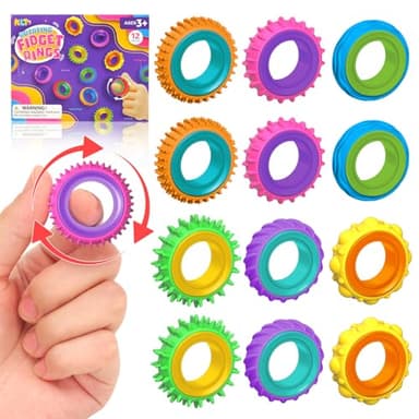Fidget Toys Sensory Rings for Kids: 12 Pack Finger Spinner Rings - Texture Stress Toys for Kids Autism Calming - Fun Fidgets for Student Classroom Prize Stocking Stuffers - Image 1