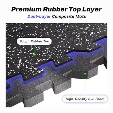 AIRHOP 0.56in Thick 48 Sq Ft Exercise Equipment Mats, 12 Tiles Upgraded Rubber Top with High Density EVA Foam, Large Interlocking Puzzle Gym Flooring for Home Gym, Heavy Weight Workout, 24 x 24in - Image 2