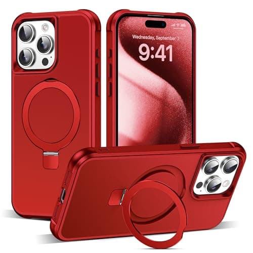 SKYLMW Compatible with iPhone 15 Pro Max Case with Invisible Magnetic O-Ring Stand Military-Grade Case for iPhone 15 ProMax 6.7" [Compatible with Mag-Safe][Great Grip Feeling], Red - Image 1
