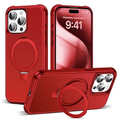 SKYLMW Compatible with iPhone 15 Pro Max Case with Invisible Magnetic O-Ring Stand Military-Grade Case for iPhone 15 ProMax 6.7" [Compatible with Mag-Safe][Great Grip Feeling], Red - Image 1