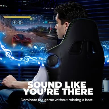 GTPLAYER ACE-PRO Music Gaming Chairs – Built-in Speakers, App Support & Bluetooth Control, Footrest & Pocket, Gamer Chair for Adults, Black & Green Stitch - Image 5