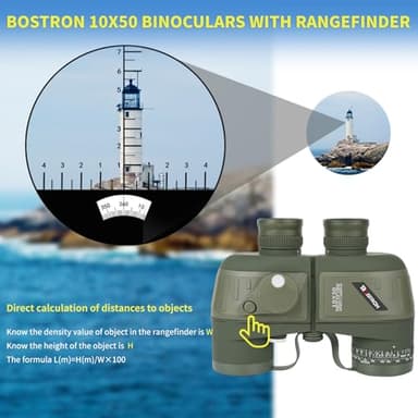 BOSTRON 10X50 Marine Binoculars for Adults with Rangefinder & Compass, Phone Adapter, Military IPX7 Floating Waterproof Binoculars with BAK4 Prism FMC Lens for Sailing Boating Navigation Bird Watching - Image 3