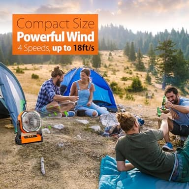 20000mAh Camping Fan, Rechargeable Battery Operated with 360° Rotatable Hook, 400 Lumes Light, 270° Pivot, 4 Speeds, 58Hrs Battery Powered Fan for Outdoor Tent Car Trip BBQ Hurricane Power Outages - Image 8