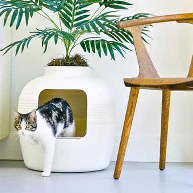 Good Pet Stuff Hidden Cat Litter Box Enclosure with Artificial Plant, Decorative Round Planter, Removable Tray, Charcoal Filter Odor Control, Easy-to-Clean, Made in USA, Essentials Kit, White - Image 13