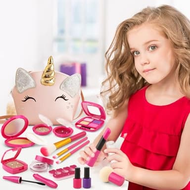 Pretend Makeup Kit for Toddlers Girls, Play Makeup Set for Kids 3-5, Unicorn Toy Purse with Fake Make up for Little Girls 4-6, Gifts for 3 4 5 6 7 8 Year Old - Image 3