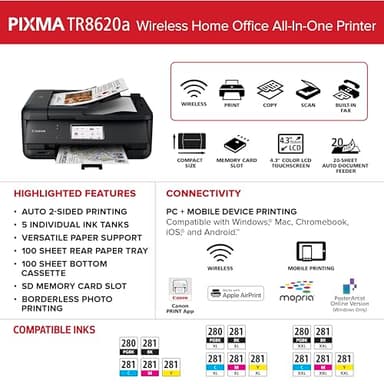 Canon PIXMA TR8620a - All-in-One Printer Home Office|Copier|Scanner|Fax|Auto Document Feeder | Photo, Document | Airprint (R), Android, Black, Works with Alexa - Image 6