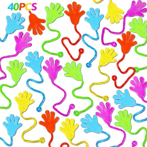 40PCS Glitter Sticky Hand Party Favors for Kids Birthday Supplies Halloween Goodie Bag Stuffers Classroom Treasure Box Carnival Prizes Bulk Treat Trinkets Pinata Fillers Mini Stuff Stretchy Toys - Image 1