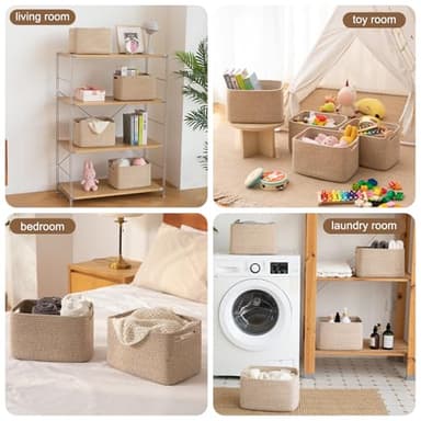 OIASKET Storage Baskets for Organizing, Woven Decorative Baskets for Shelves - Books, Towels, and Clothes, Cotton Rope Toy Storage Bins, 12.7''Lx9''Wx7.8''H, Pack of 4, Brown - Image 5