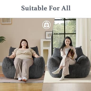 Giant Plush Bean Bag Chair for Adults with Armrests - Oversized Comfy Grey Beanbag Lounge Lazy Floor Sofa Accent Chair for Living Room, Bedroom & Dorm, Cozy Fluffy Single Cloud Mini Couch - Image 6