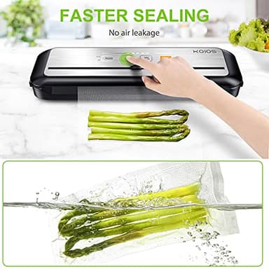 KOIOS Vacuum Sealer Machine, 90Kpa Automatic Food Sealer with Cutter, 8-in-1 Food Vacuum Machine, Pulse Function, Dry&Moist Modes, Compact Design, LED Indicator Lights, 10pcs bags included, Silver - Image 4