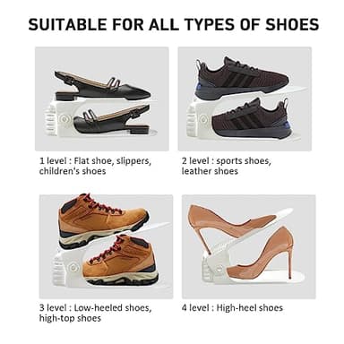 NVGSN Shoe Slots Organizer 20 Pack - Shoe Stackers, Space Savers 50%, 4 Levels Adjustable, Double Layer Holders for Closet, White - Image 4