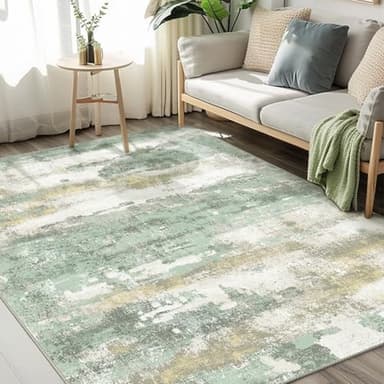 BEIMO Area Rugs 5x7 for Living Room Bedroom, Modern Abstract Machine Washable Large Light Green Rug Soft Rug, Low Pile Floor Carpet with Non Slip Backing for Dining Room - Image 1