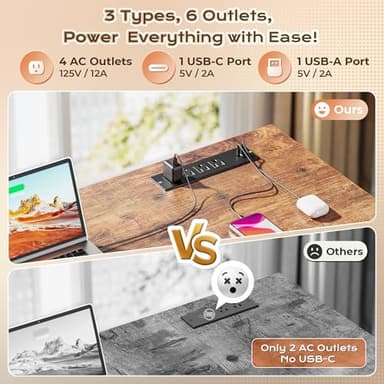 PRAISUN 63 Inch L Shaped Desk with Power Outlets and USB-C Port, Computer Corner Home Office Desk with File Fabric Drawers and Movable Monitor Stand, Larger Storage, Gaming, Writing, Rustic Brown - Image 4