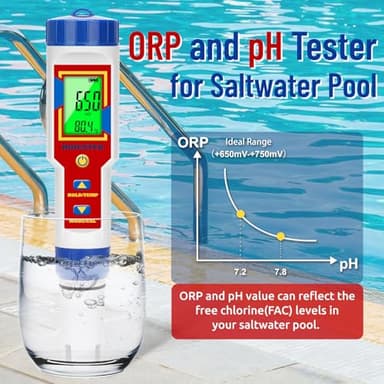 HOICATED pH ORP Tester for Chlorine Pool Salt Meter for Saltwater Swimming Pool Digital Salinity Meter Showing PPM for Hot Tub Spa Saltwater Aquarium Hydroponic EC Meter TDS Meter for Drinking Water - Image 3