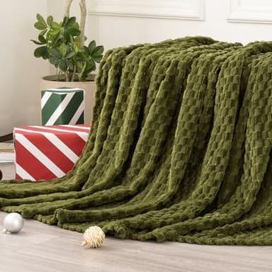 David's Home Ultra Soft Fleece Blanket King Size, Warm Lightweight 3D Jacquard Flannel Blanket for Fall Winter, Fluffy Cozy Luxury Plush Suitable for Bed Room Decor,108"x90", Oliva Green - Image 7
