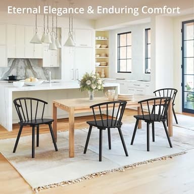 LUE BONA Black Dining Chairs Set of 4, Farmhouse Wood Dining Chairs with Semicircular Backrest, Spindle Dining Chair for Kitchen and Dining Room, 18 Inch - Image 3