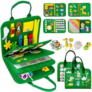 Qizfun Busy Board Book Montessori Toys for 1 2 3 4 Year Old, Boy Girl Birthday Gifts, Educational Sensory Learning Toys for Toddlers 1-3, Car Airplane Travel Activities Toys for Kids Ages 2-4 Year Old - Image 1