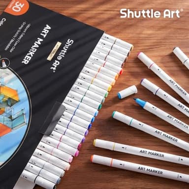 Shuttle Art 30 Colors Dual Tip Art Markers Permanent Marker Pens Highlighters Perfect for Illustration Adult Coloring Sketching and Card Making - Image 8