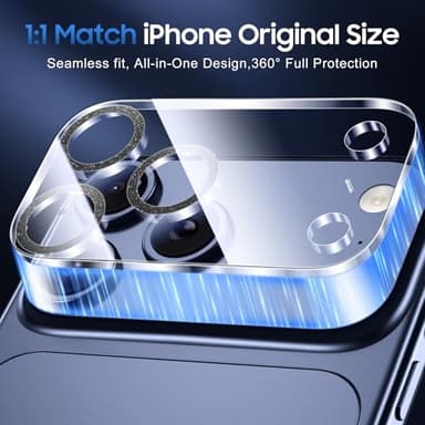 UniqueMe Compatible for 3 Pack iPhone 17 Pro Max Camera Lens Protector - [Drop Protection] [Case Friendly] 9H Tempered Glass Camera Cover Screen [Update New Version] - Glitter Black - Image 5
