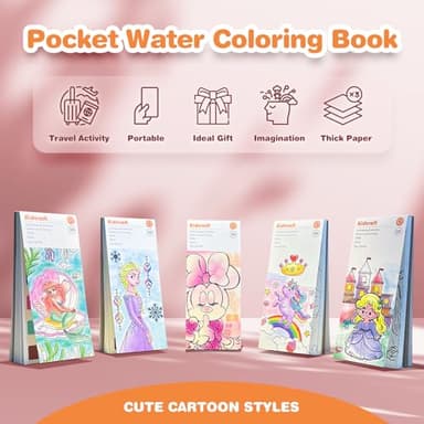 Paint with Water Coloring Books for Kids - 5 Pack, Pocket Mess Free Watercolor Painting Kit, Water Color Paint Set Arts and Crafts Gift for Girls Ages 4 5 6 7 8+, Travel Activity Toy - Image 2