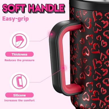 Meoky 40 oz Tumbler with Handle and Straw, Tumbler with Lid and Straw, Insulated Stainless Steel Travel Mug, 100% Leak-proof, Keeps Cold for 34 Hours or Hot for 10 Hours (Heart) - Image 6