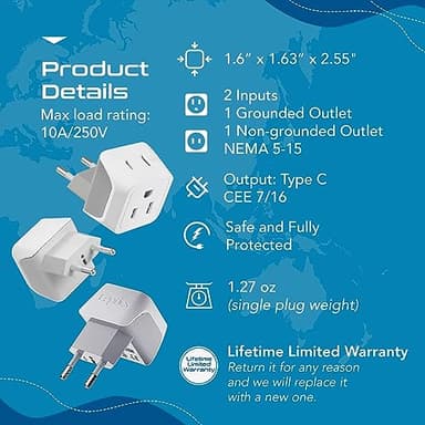 Ceptics Australia Power Plug Adapter, 2 in 1 Type I Plug Adapter, US to Australia , China, New Zealand Power Adapter with Dual USA Inputs, CE, RoHS - 3 Pack - Image 7